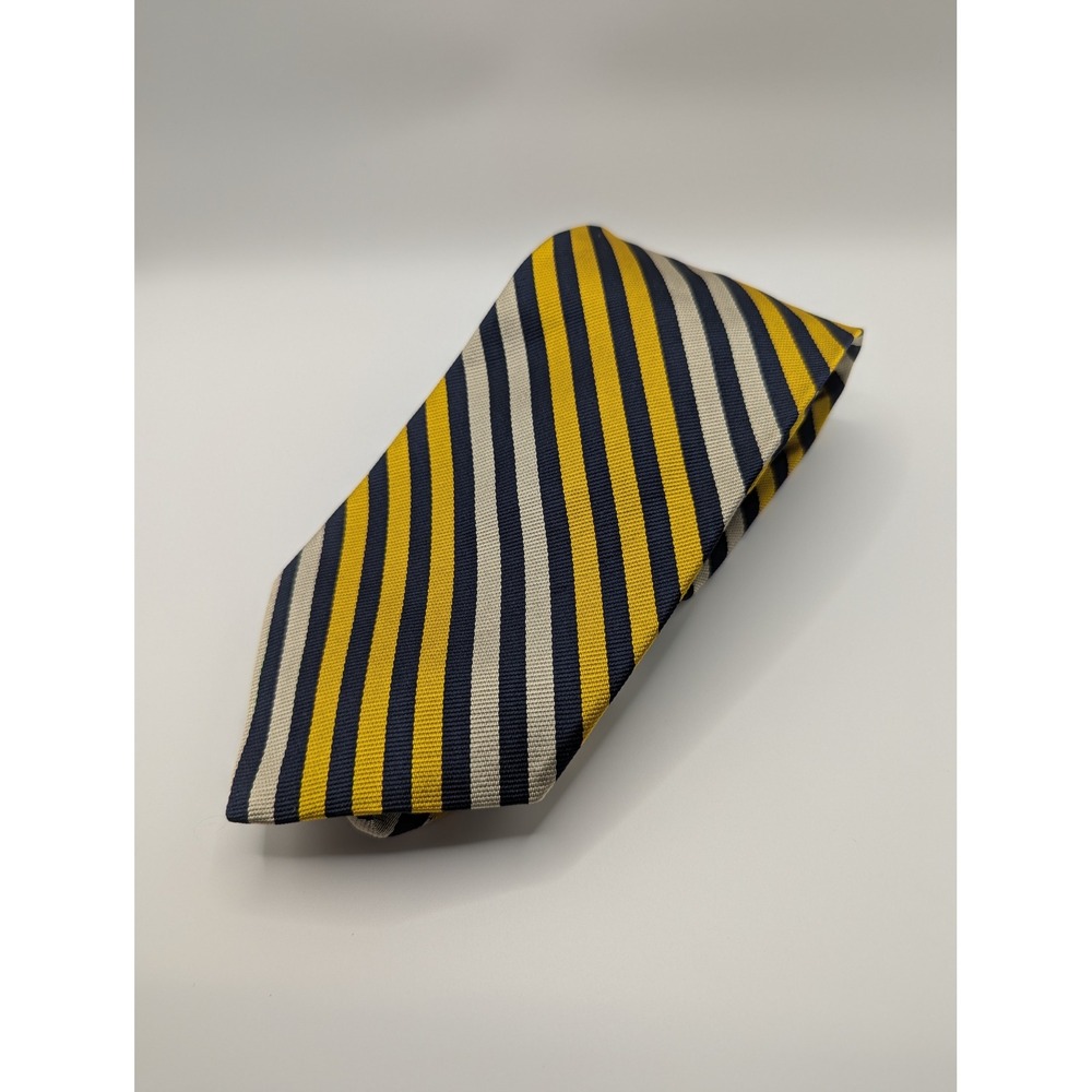 Brooks Brothers Tie Mens OS Navy Gold Silver Striped Silk Repp Makers USA